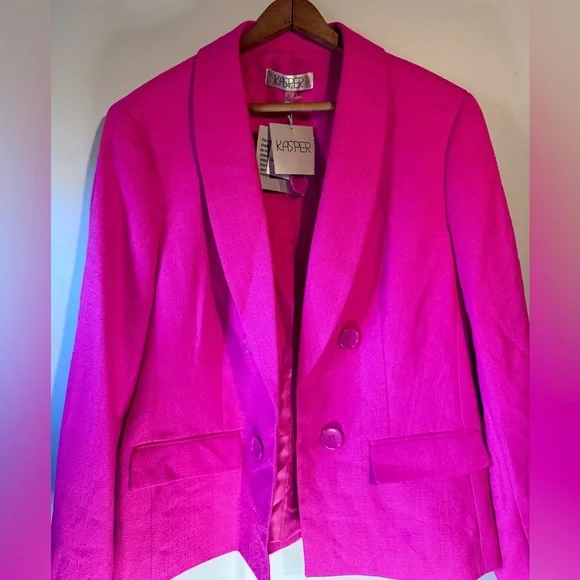 Kasper Faux Double Breasted Vibrant Pink Blazer Size 14 NWT Pink Perfection - Picture 7 of 11